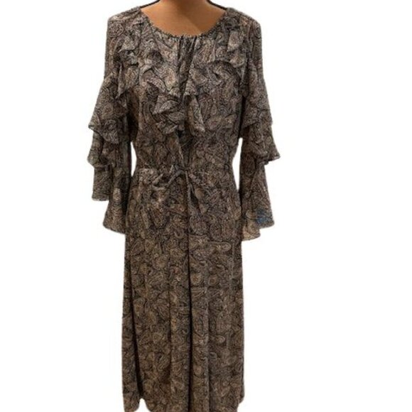 Misa Los Angeles “Donna” Paisley Shimmer & Ruffle Long-Sleeve Dress – XXS NWT! - Picture 8 of 14